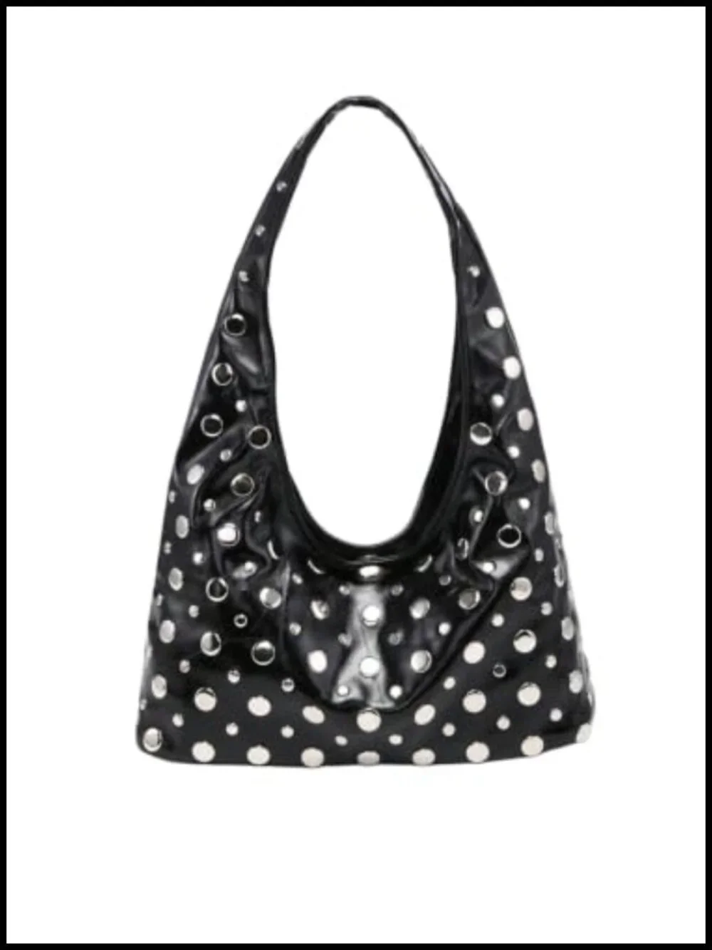 Faux Leather Rivet Studded Hobo Handbag Top Handle Y2K Punk Crescent Bag